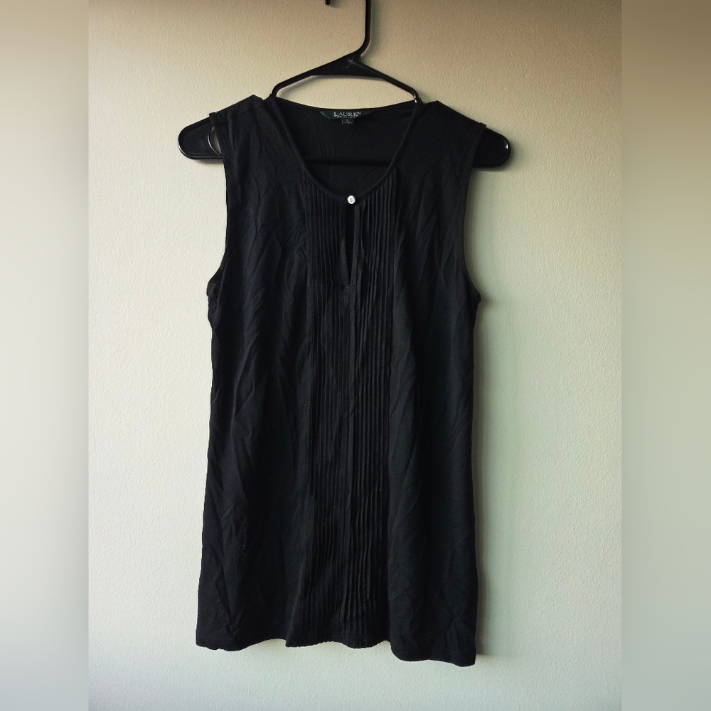 Ralph Lauren Black Sleeveless Pleated Blouse
